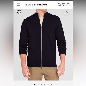 NWT Club Monaco Navy Double-Faced Merino Wool Full-Zip Sweater